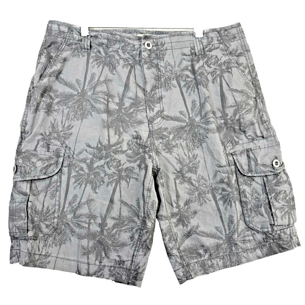 Rustic Blue Cargo 11" Shorts Mens 40 Gray Tropical Palm Trees Hiking Resort Vaca